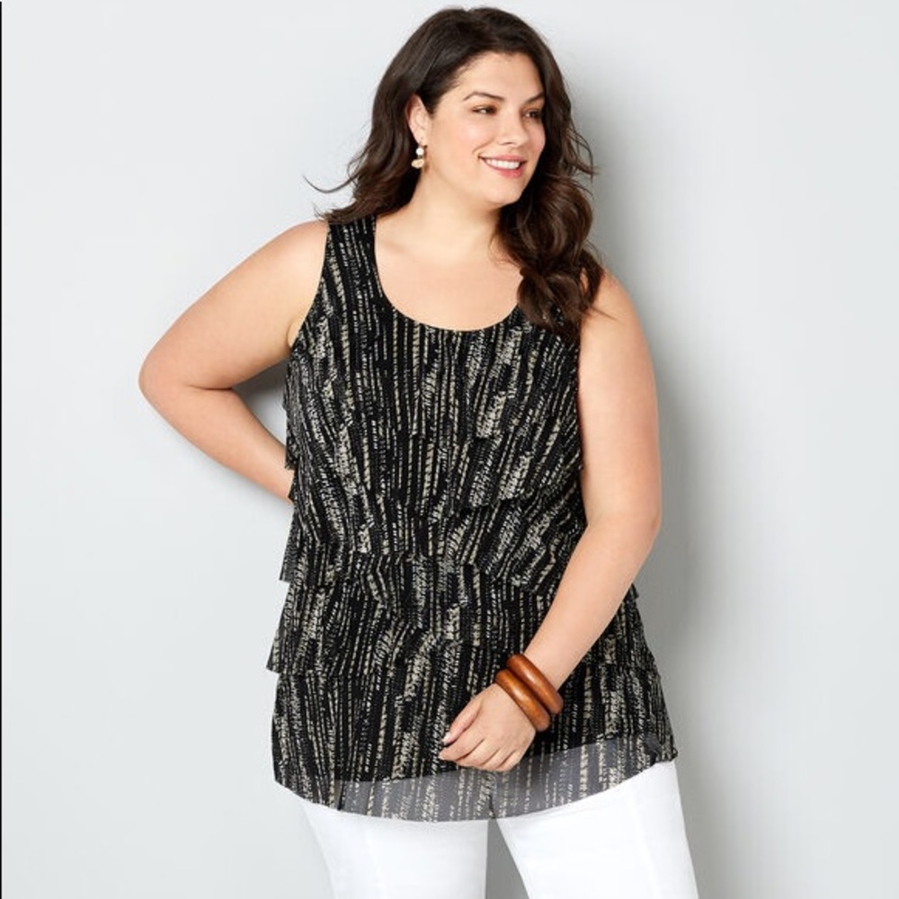 Avenue Tiered Mesh Tank Top Black 14/16